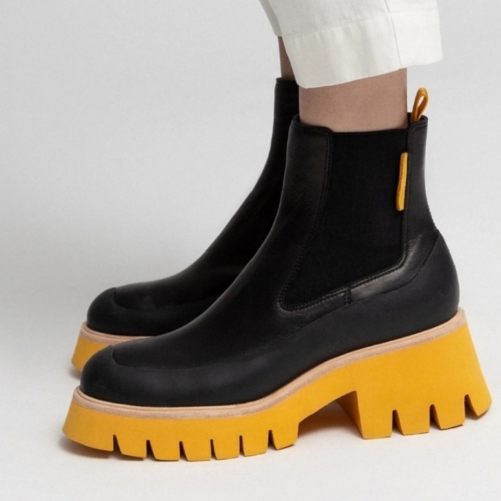 NEW Oncept x Free People Indio black citrus yellow orange lug heel boot 8